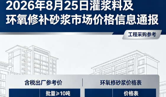 金台2026年8月25日灌浆料及环氧修补砂浆市场价格信息通报